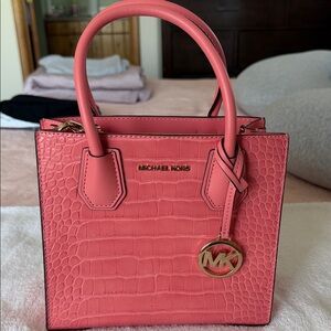 Michael Kors Coral Crocodile-Embossed Mini Bag